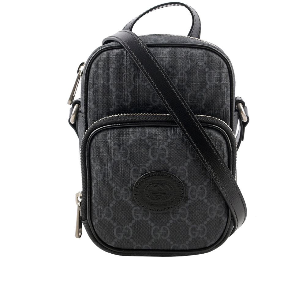 GUCCI Interlocking G 標誌迷你拉鍊二用包/黑灰色, , large
