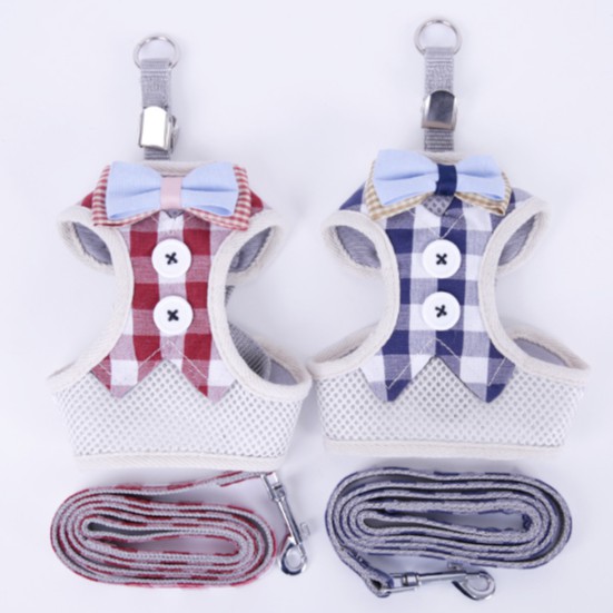 【寵愛生活本舖】小型寵物寵物領結襯衫胸背帶 牽引繩 迷你犬 小動物專用外出拉繩 背心式 領結背心 蝴蝶結胸背帶, , large