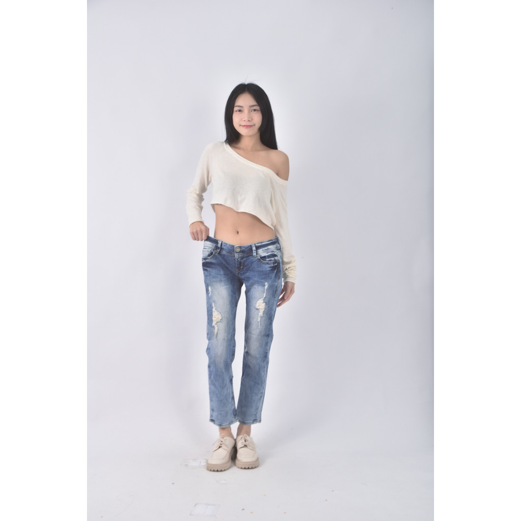 (2XL) someone jeans丹寧牛仔刷破藍色長褲二手衣, , large