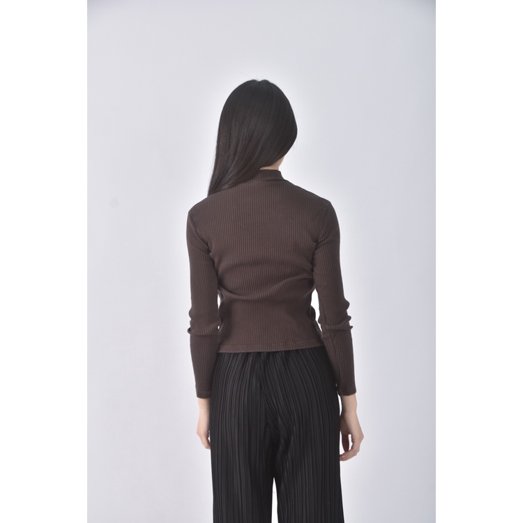 (S) uniqlo質感棉質坑紋棕色長袖上衣二手衣, , large