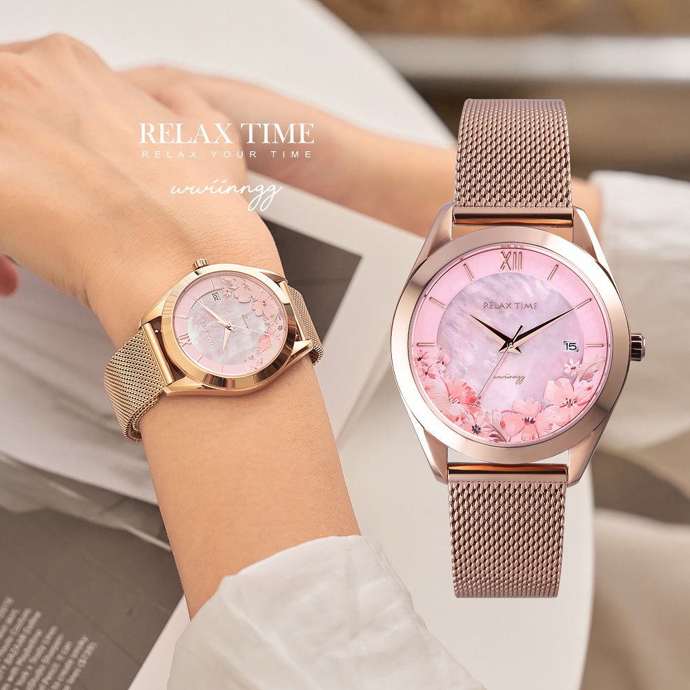 Relax Time wwiinngg 插畫家聯名花卉女錶-海棠輕夢/36mm 禮物 RT-106-02, , large