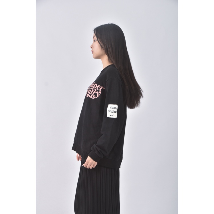 (XL) elysia字母黑色長袖上衣二手衣, , large