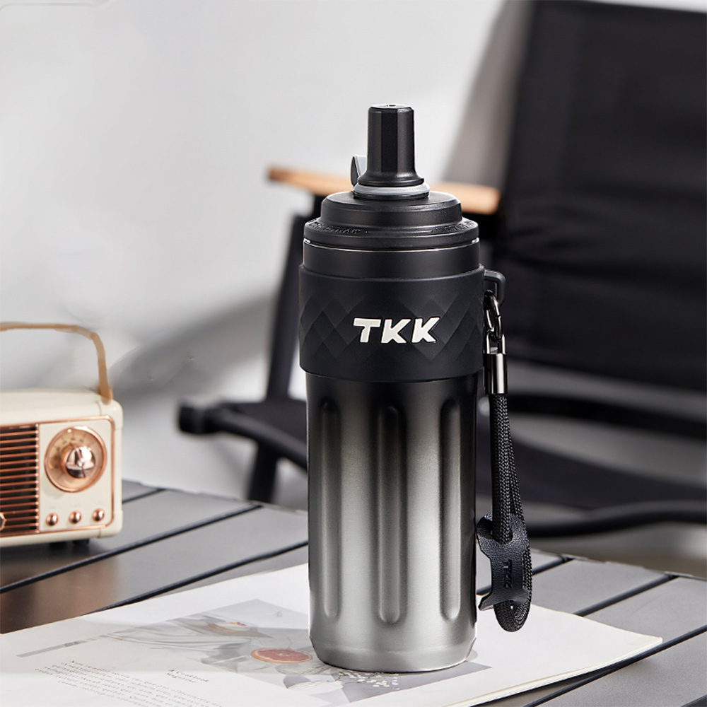 【TKK】律動吸管杯 316不鏽鋼x陶瓷噴塗 保溫杯 運動水壺500ML(附手提繩)-風信紫, , large