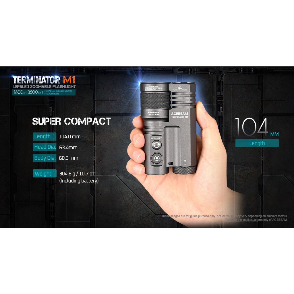 【電筒王】ACEBEAM Terminator M1 3500流明 1600米 雙光源變焦手電筒 LEP/LED一鍵切換, , large