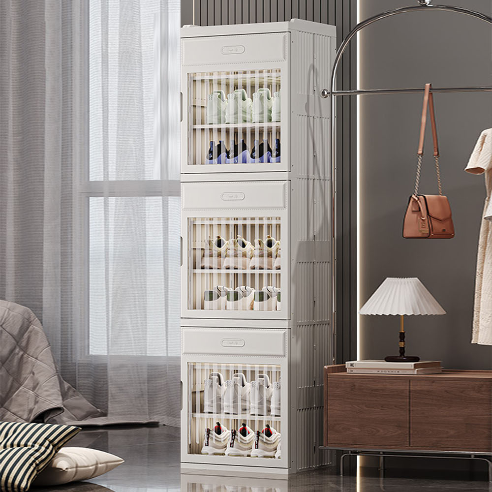 【AOTTO】大容量磁吸開門三門收納鞋櫃-白透(AC-605W)