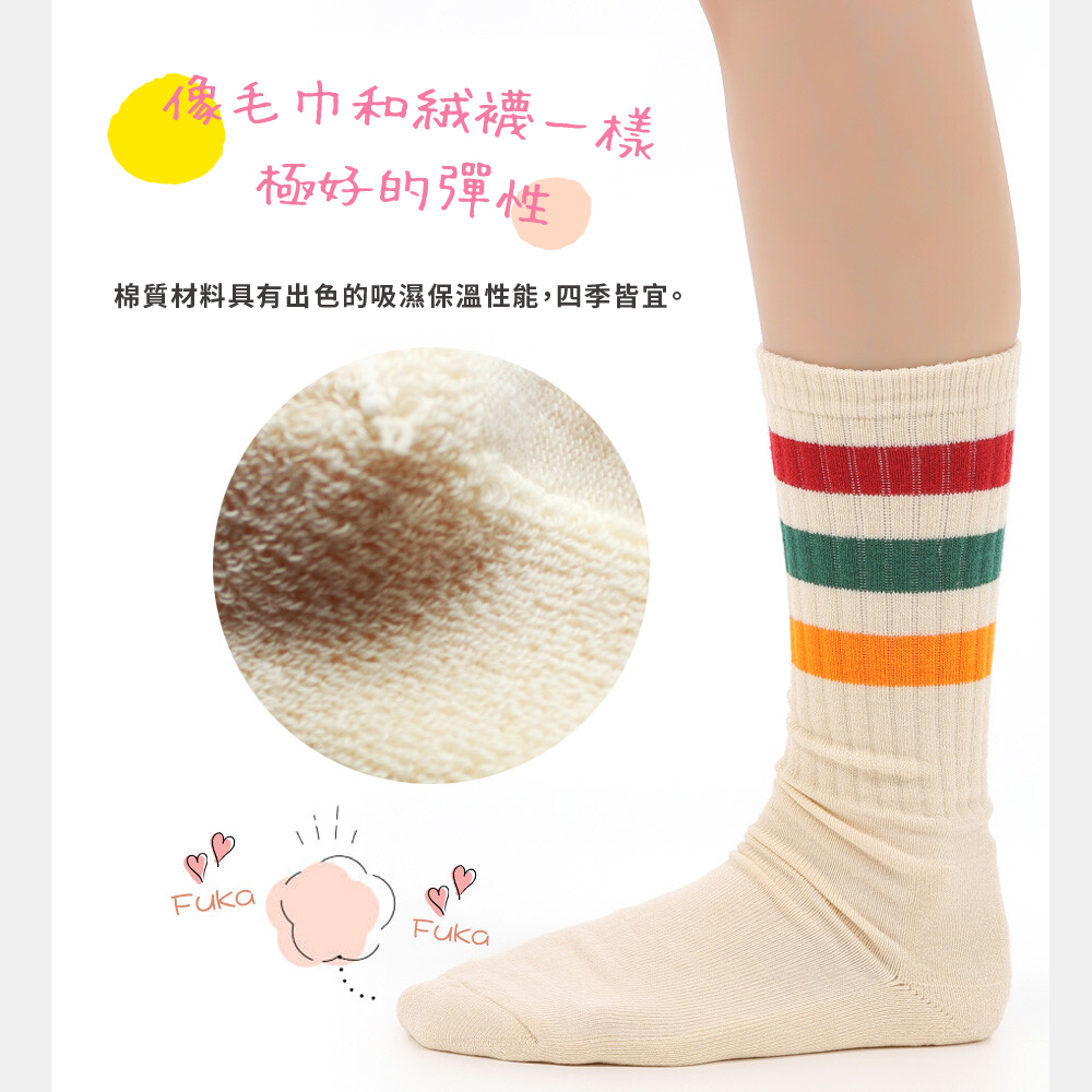 【M&M 日本製】CS10 厚底毛巾彩色條紋襪 男女通用, , large