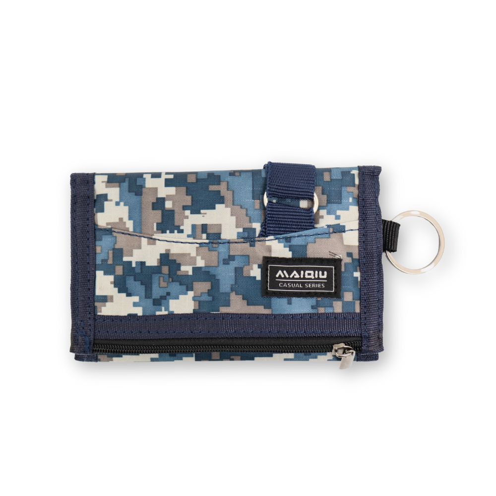 【MQ】尼龍三折短夾-藍色迷彩 學生錢包 中夾 皮夾 含零錢袋夾層