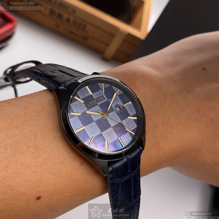[星晴錶業]CITIZEN手錶,34mm,CI00012藍紫色錶面黑錶殼寶藍真皮皮革錶帶款, , large