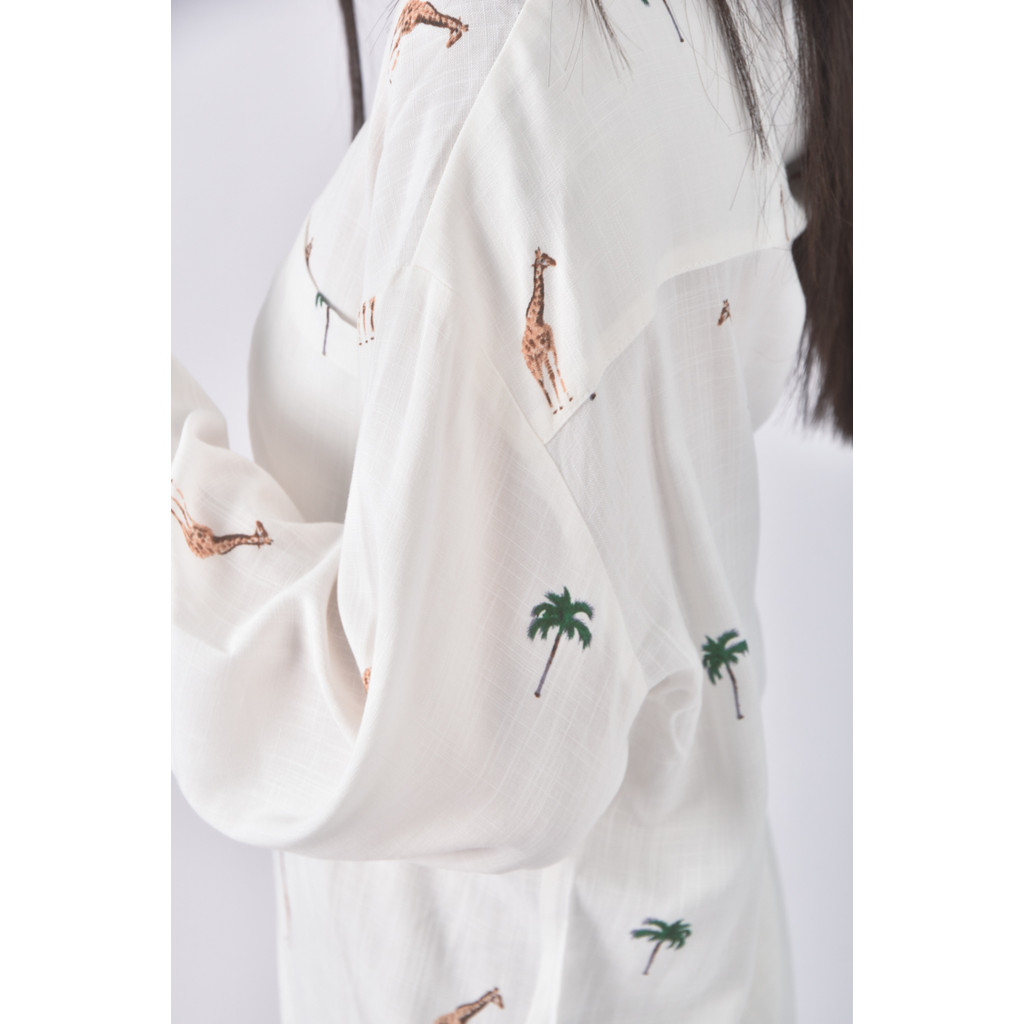 (XL) j deluxe亞麻圖案白色長袖上衣二手衣, , large