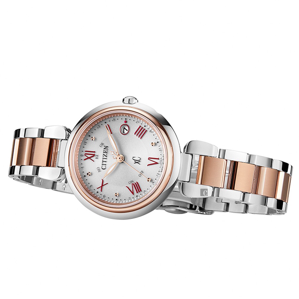 CITIZEN 星辰 XC 鈦金屬光動能電波萬年曆女錶 ES9469-59A, , large
