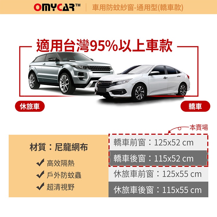 (1組2入)【OMyCar】車用防蚊紗窗-通用型(轎車款) 汽車防蚊紗窗 車窗防蚊罩 紗窗 車用蚊帳, , large