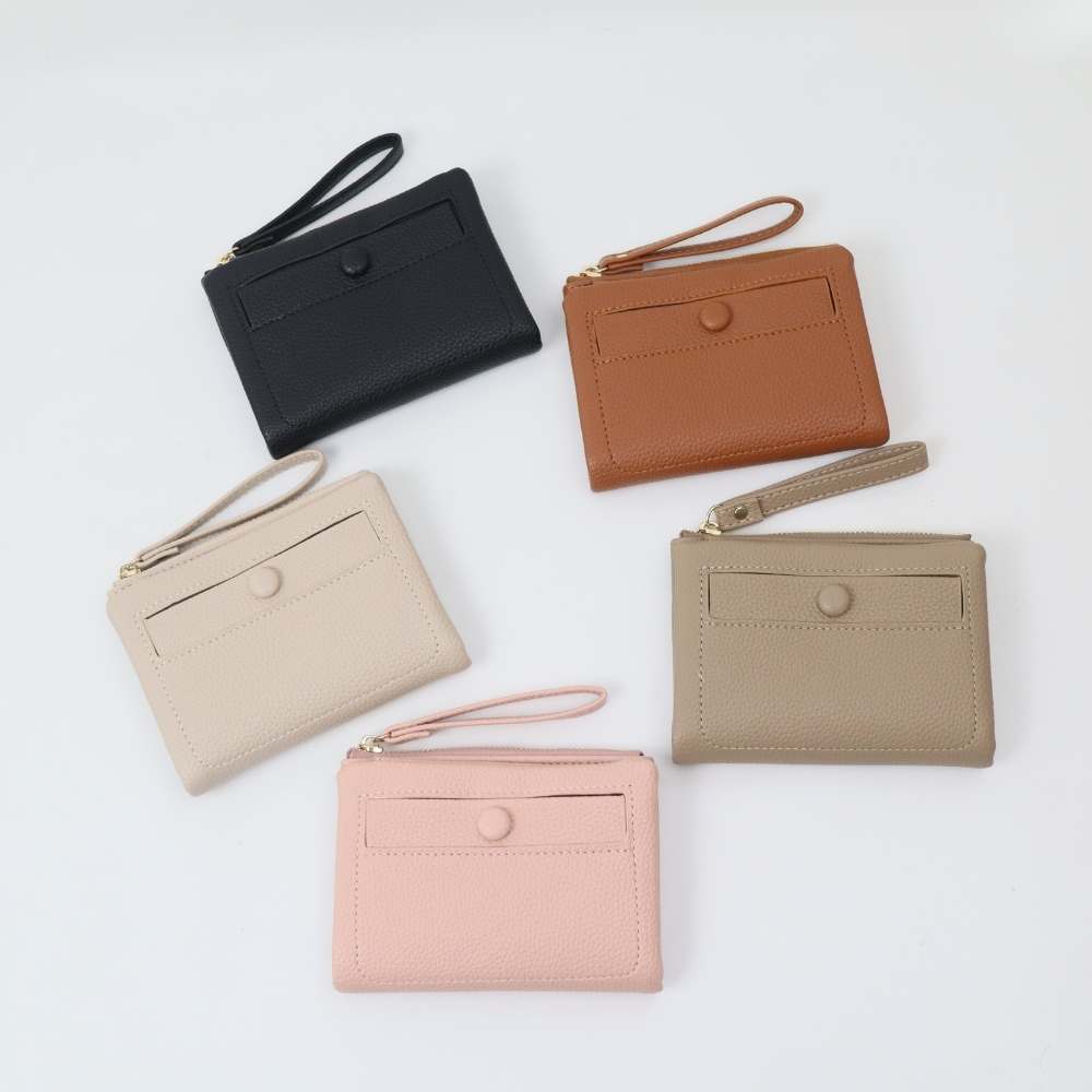 AUNO  經典圓釦短夾-暖栗棕 多卡位收納皮夾 女用錢包 典雅百搭, , large