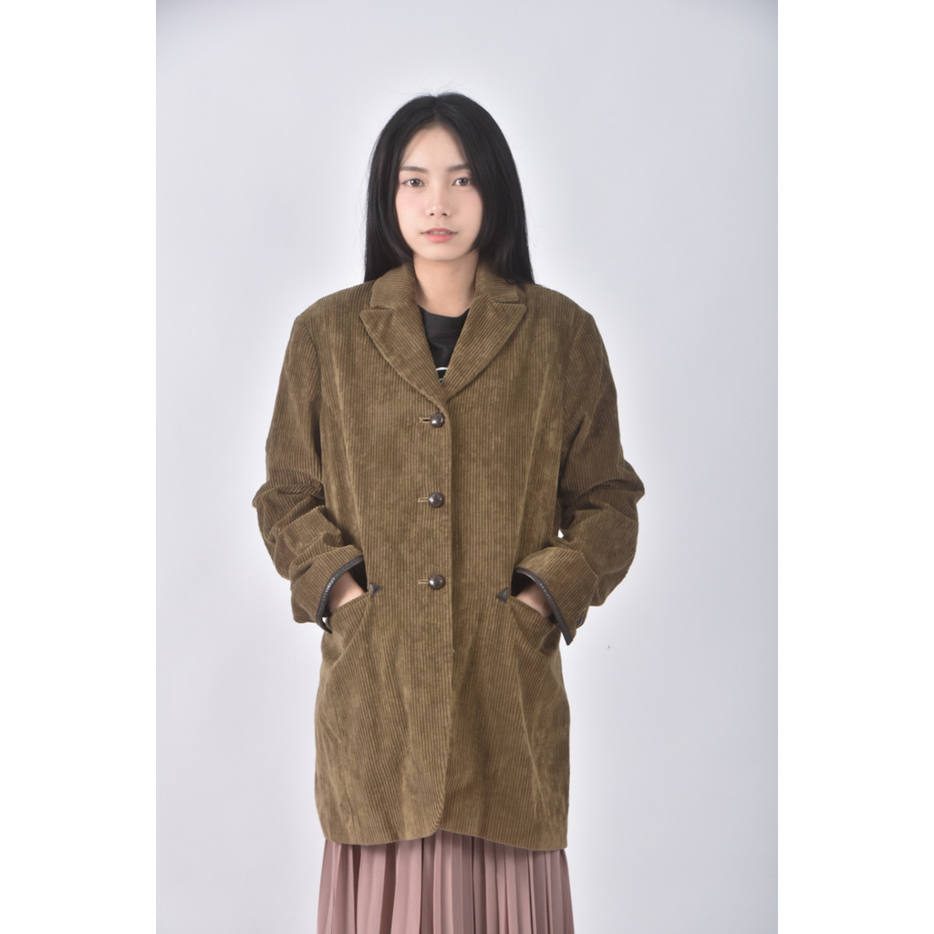 (M) laura ashley燈心絨綠色外套二手衣, , large