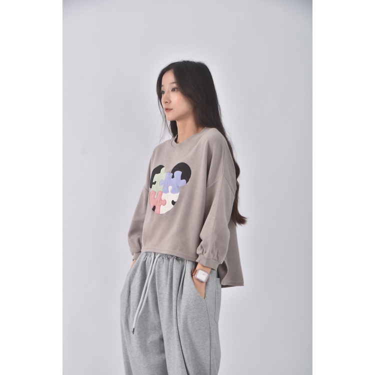 (F) imagine質感拼圖棕色長袖上衣二手衣, , large