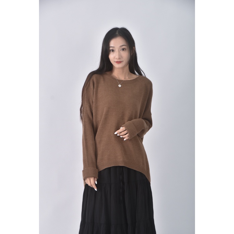 (XL) lativ質感圓領棕色毛衣二手衣, , large