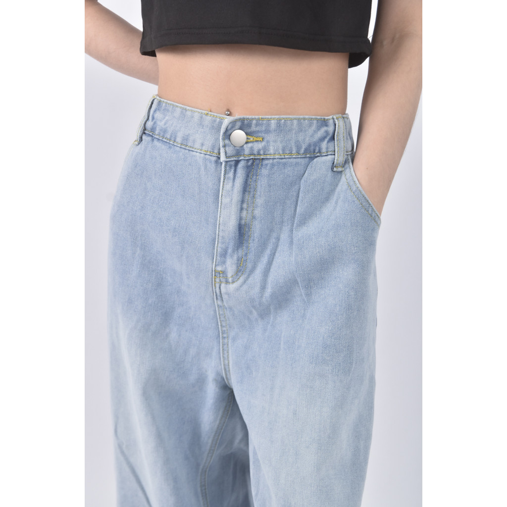 (2XL) meowstore5高腰丹寧牛仔質感棉質藍色長褲二手衣, , large