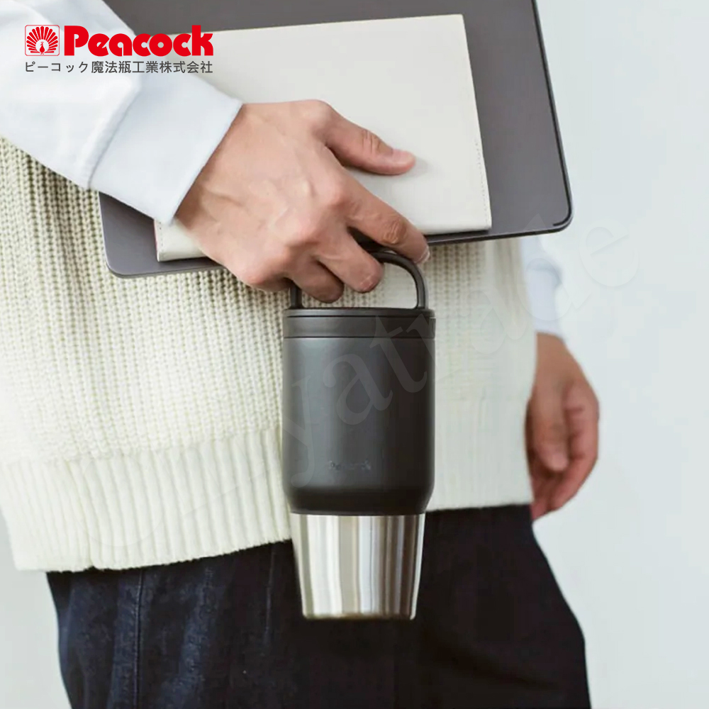 【日本孔雀Peacock】手提式真空斷熱不鏽鋼 冰霸杯 巨無霸鋼杯 保冰保溫 隨行杯 800ML(上蓋可拆洗)-黑色, , large