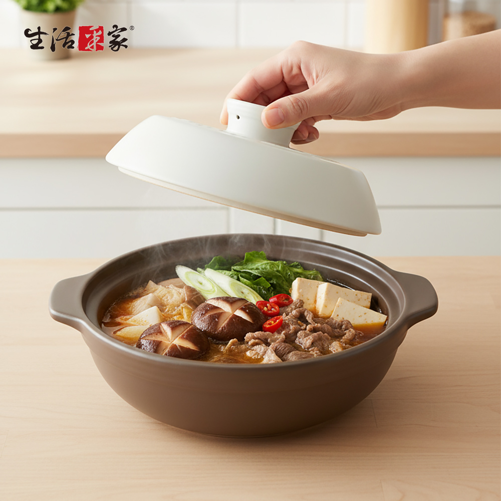 SHCJ 法式煲鍋淺砂鍋 1200ml 煲湯燉菜煸肉 防溢設計 耐高溫 均勻受熱 煲湯鍋 煲粥砂鍋 砂鍋燉補 耐熱鍋