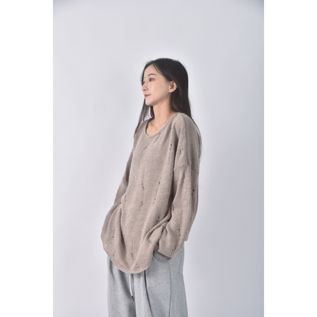 (F) runway韓牌質感仿舊棕色長袖上衣二手衣, , large