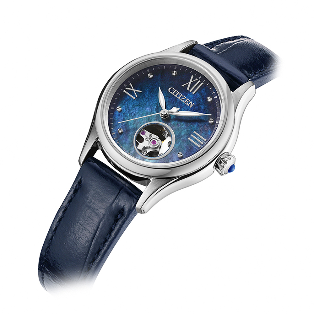 CITIZEN 星辰 小鏤空優雅機械女錶-藍/28.5mm PR1041-18N, , large