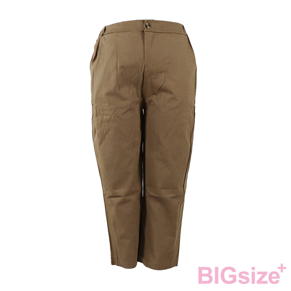 特大尺碼-版型偏大 女款 高腰 直筒 休閒褲-黑/棕-0104075, , large