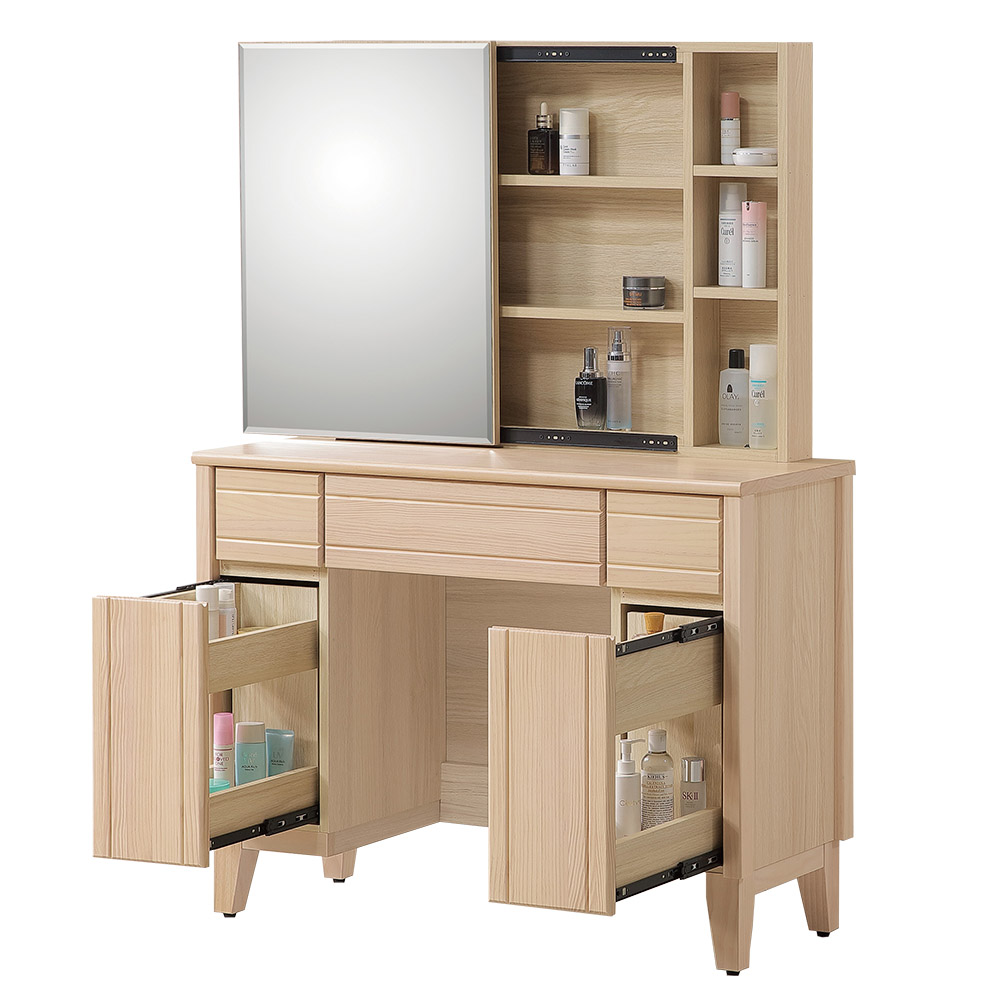 【Hampton 漢汀堡】納修洗白色3.3尺鏡台-含椅, , large