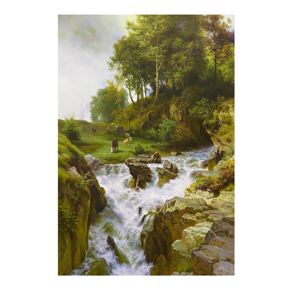 【御畫房】山谷飛瀑之二 國家一級畫師手繪油畫60&times;90cm(VF-108), , large