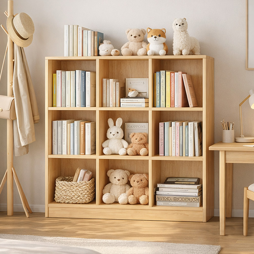 【AOTTO】簡約實木三層九格落地收納置物櫃/書櫃-120公分(WD-040), , large