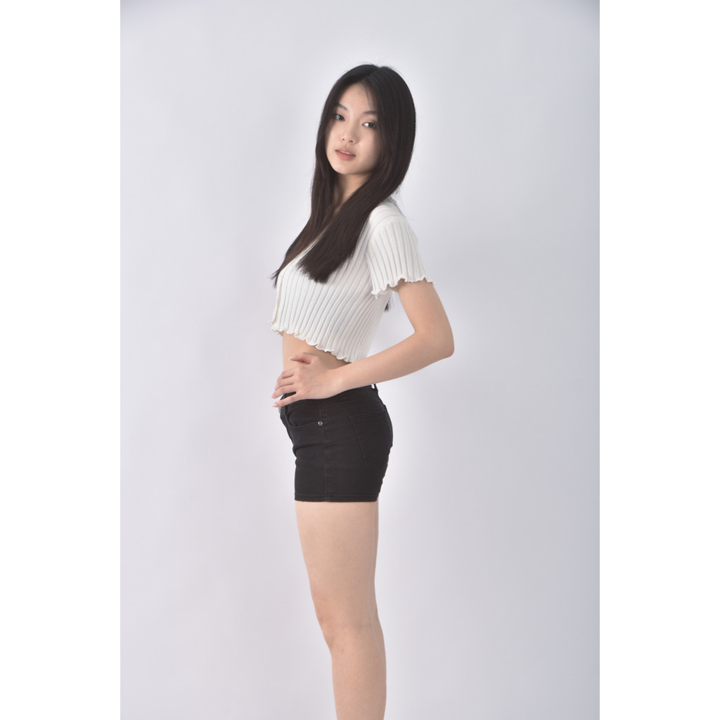 (S) 美奇丹寧牛仔質感低腰黑色短褲二手衣, , large