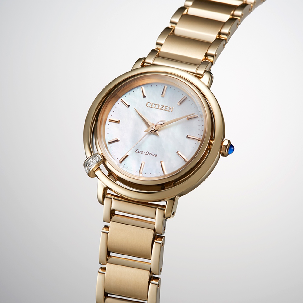 CITIZEN 星辰 L系列 曙光 光動能鑽石女錶 附贈皮革錶帶 EM1093-61D, , large