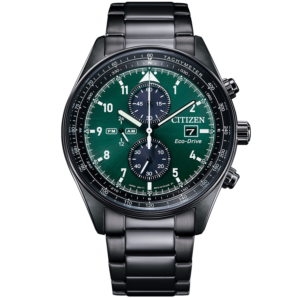 CITIZEN 星辰 亞洲限定 Future Force 光動能計時手錶-黑X綠 CA0775-87X, , large