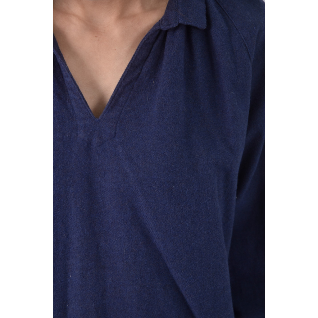 (M) 質感棉質純棉藍色長袖上衣二手衣, , large