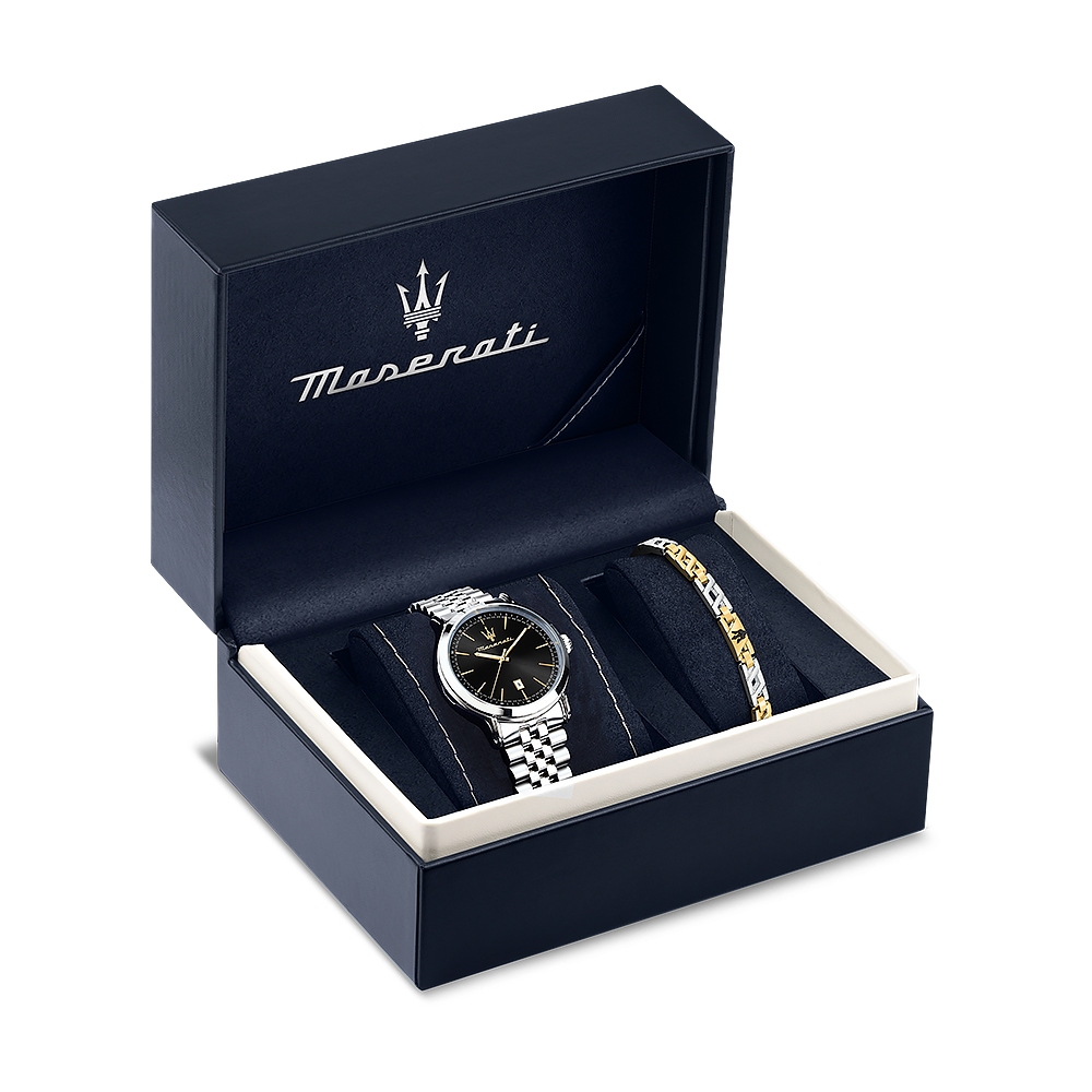 MASERATI 瑪莎拉蒂 經典系列大三針手錶 手鍊套組 R8853118029, , large