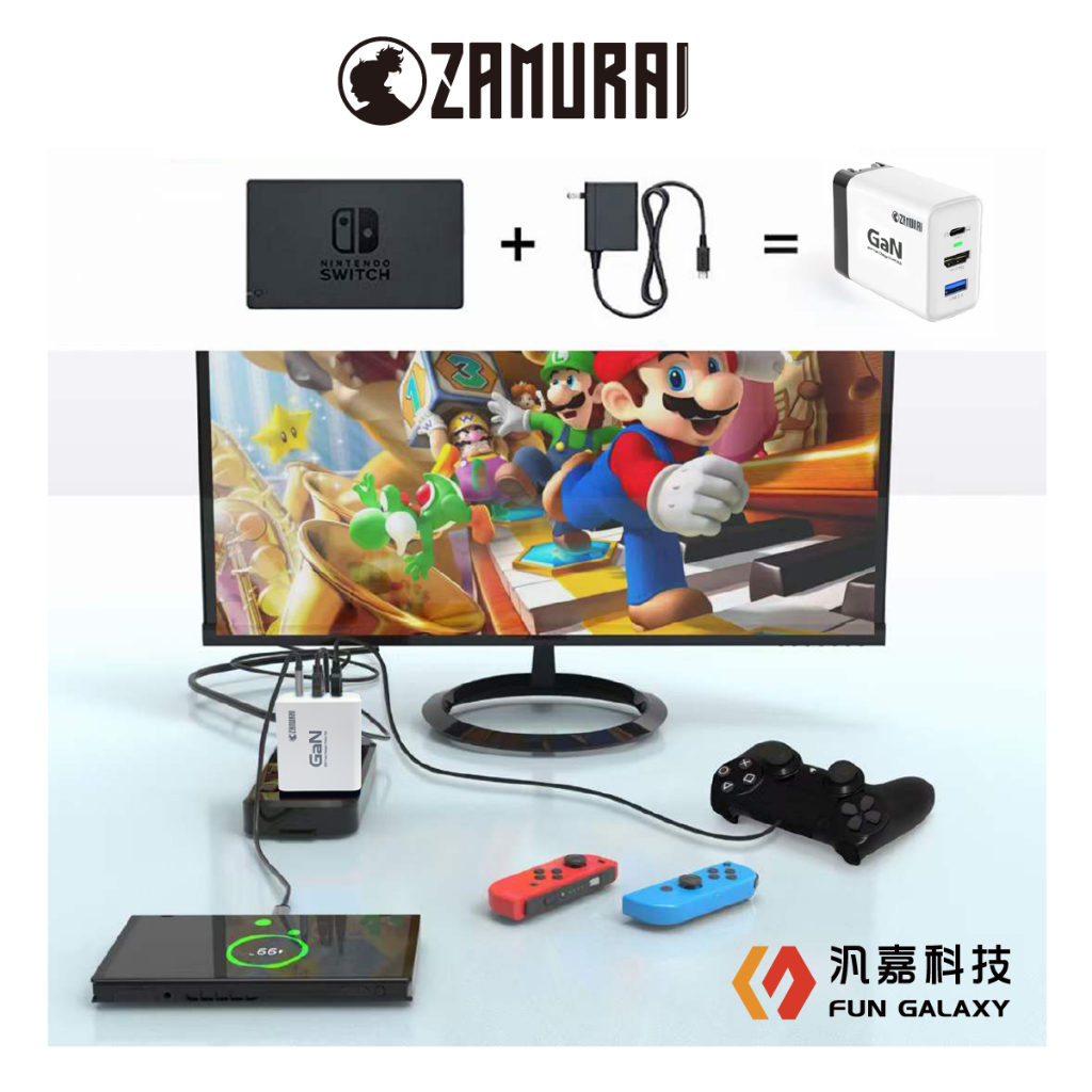 白武侍 65W氮化鎵轉接頭支援hd mi視訊投影支援Switch便攜座充電底座iPhone16Pro TypeC, , large