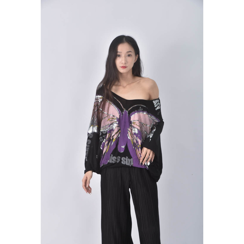 (XL) miss sixty亮片黑色長袖上衣二手衣, , large