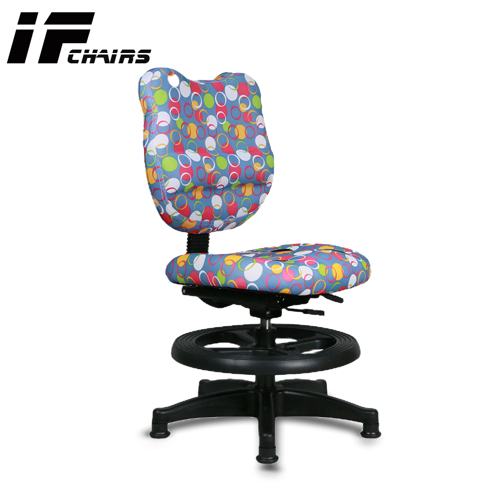 【InnoForma】IF-12 防潑水小熊椅背4D坐墊腳圈兒童椅 成長椅 電腦椅 辦公椅, 圈圈藍, large