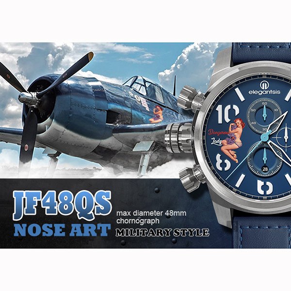 elegantsis JF48QS機頭藝術-女郎計時手錶-藍/48mm ELJF48QS-OU02LC, , large