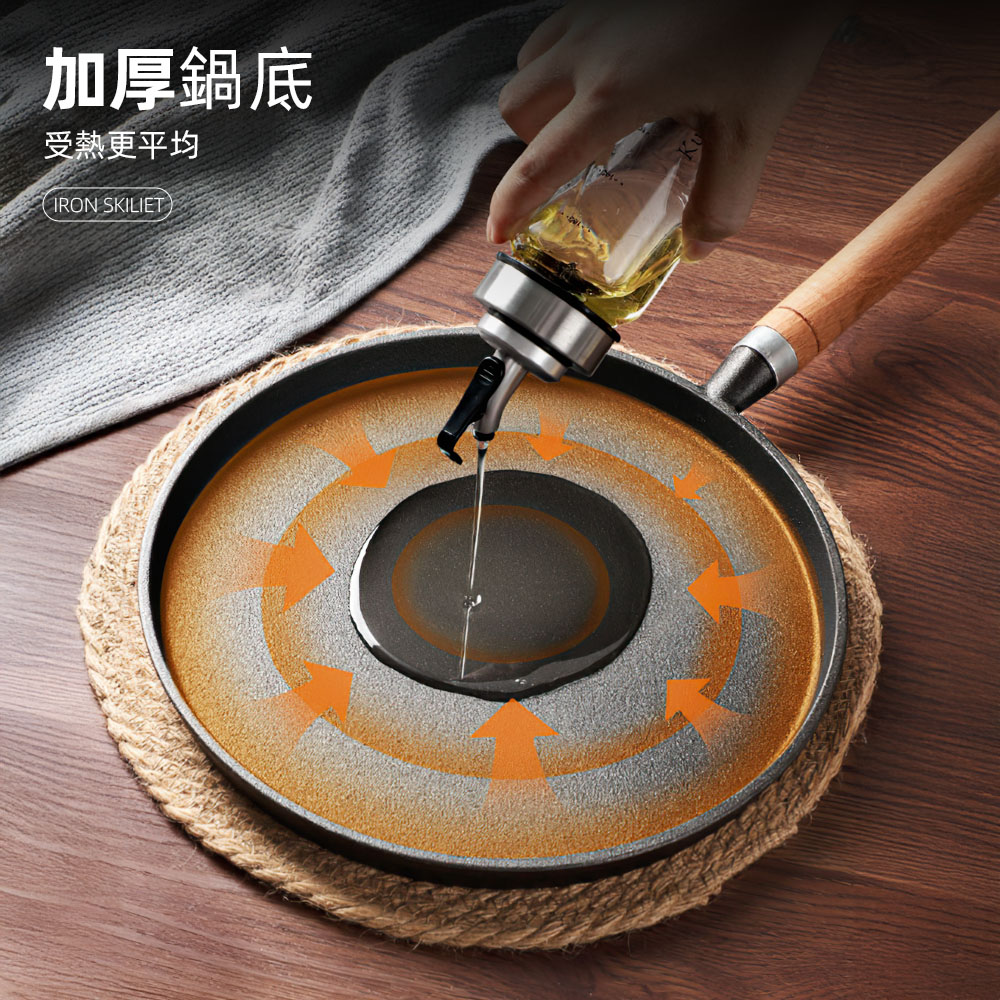 【上手家居】鑄鐵平底鍋 黑色(平底鍋/鑄鐵鍋/煎餅鍋/煎鍋/牛排鍋/烙餅鍋), , large