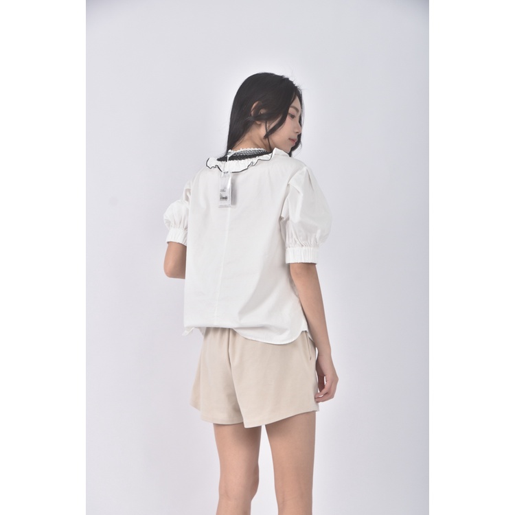 (S) self portrait質感棉質木耳邊白色短袖上衣二手衣, , large