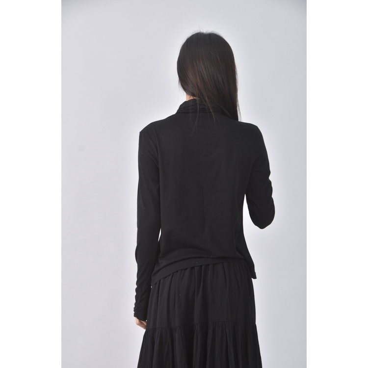 (M) fashion magic質感棉質高領黑色長袖上衣二手衣, , large