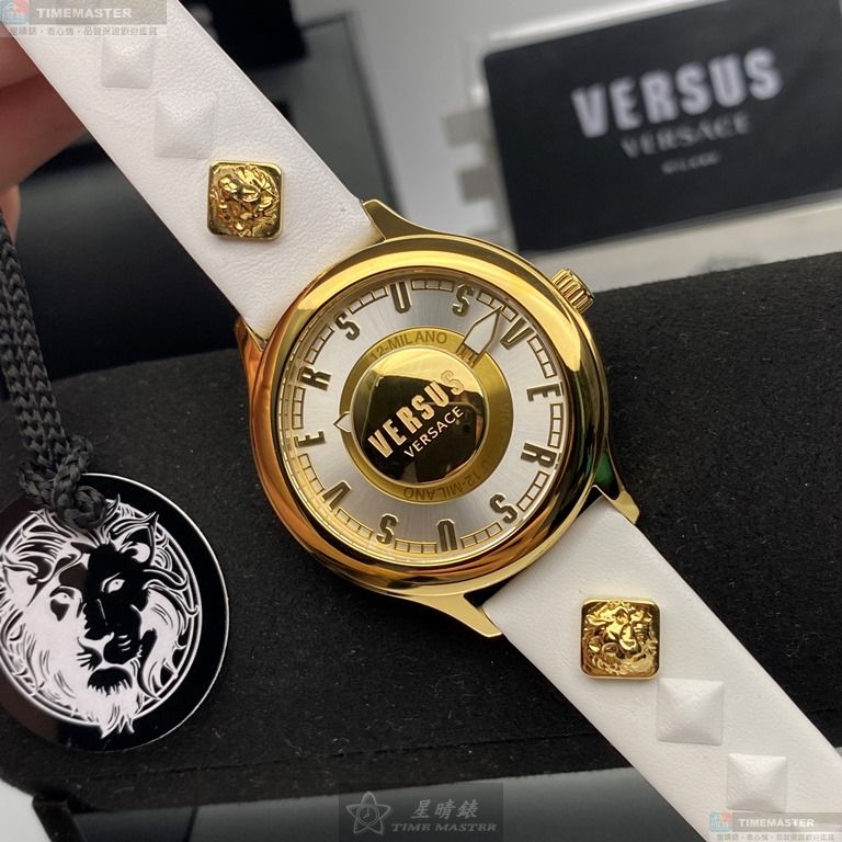 [星晴錶業]VERSUS VERSACE手錶,40mm,VV00313白色錶面金色錶殼白真皮皮革錶帶款, , large