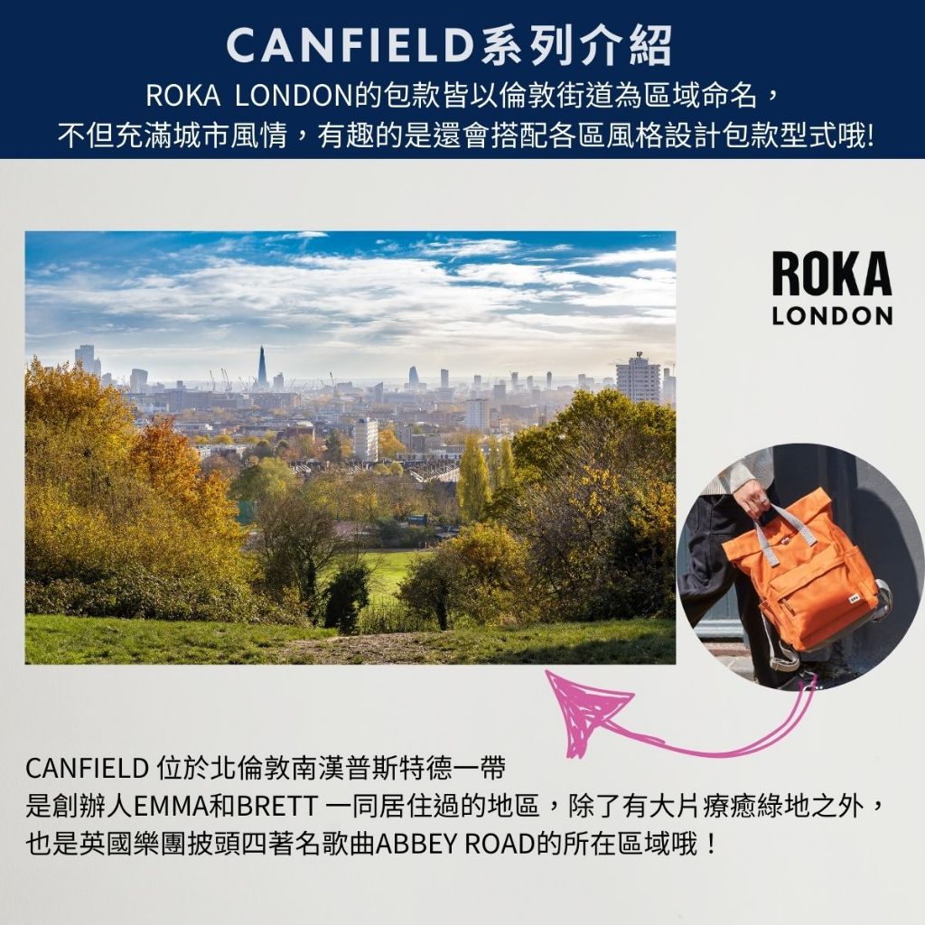 [英國 ROKA LONDON] Canfield B 手提 肩背 兩用  防潑水 旅行  通勤 後背包(中) - 條紋藍, , large