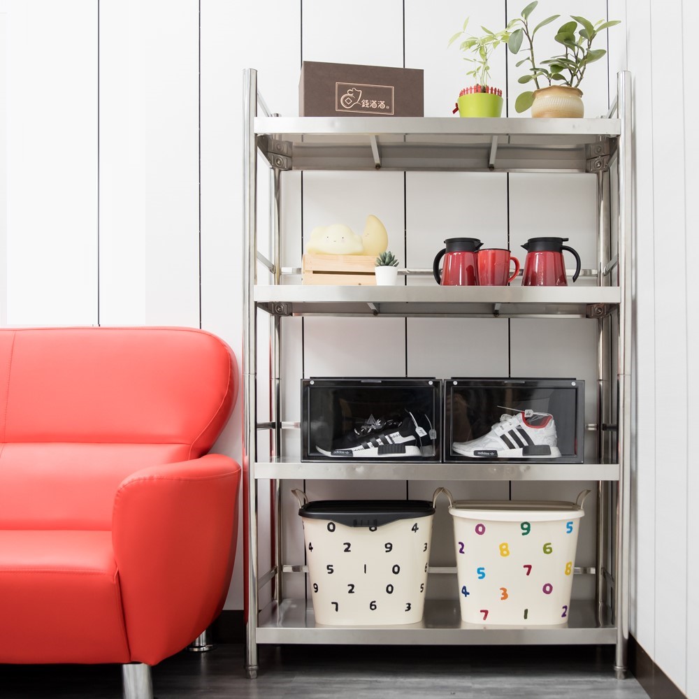 【誠宜居家】90x45x130公分 (三面圍欄-四層不鏽鋼置物架)升級款加粗加厚-加強底部橫梁 收納架 不鏽鋼置物架 不銹鋼置物架 廚房不銹鋼置物架 置物架 家電架 廚房架 架子, , large