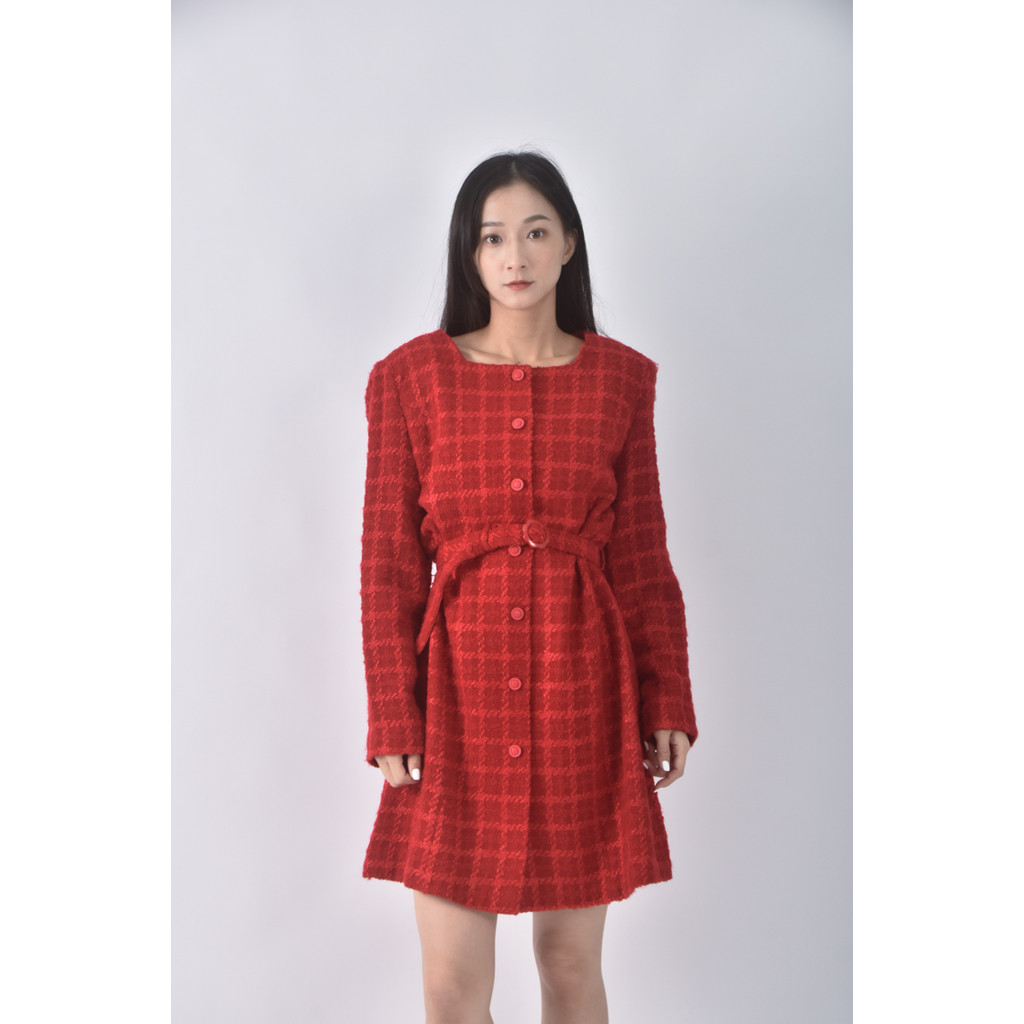 (M) eeme排扣紅色綁帶洋裝二手衣, , large