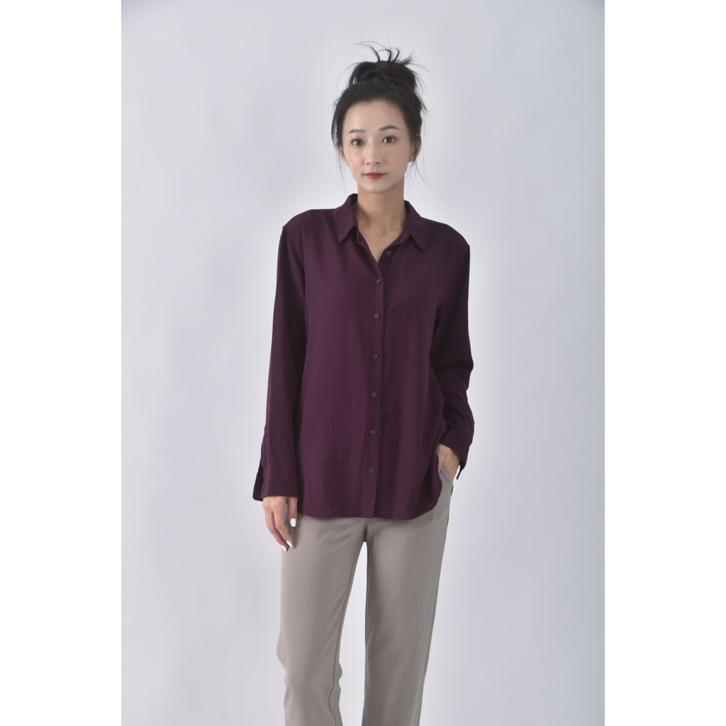 (L) uniqlo簡約紫色襯衫上衣二手衣