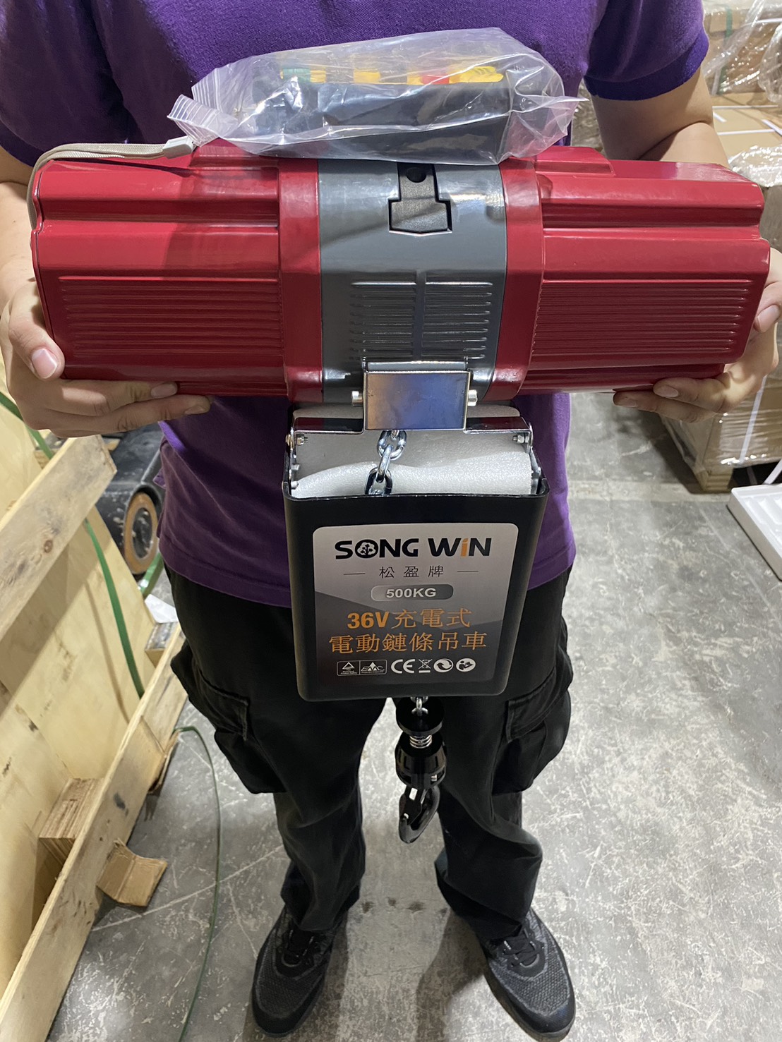 WIN五金 松盈牌 110V 500公斤<15米>充電式電動鍊條吊車 迷你型電動吊車 電動絞盤 手動絞盤 鍊條吊車 手拉吊車, , large