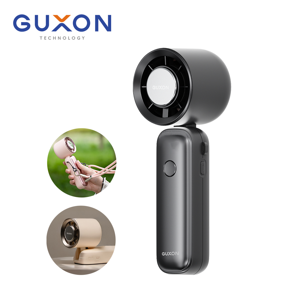 【 GUXON】巧冰扇 冰敷折疊手持高速風扇GXFAN01 (100段速/附掛繩)- 夜幕黑, , large
