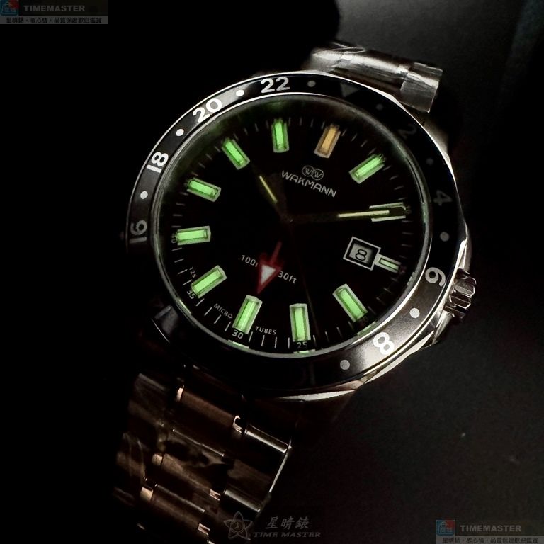 [星晴錶業]WAKMANN手錶,46mm,WA00042黑色錶面銀錶殼銀色精鋼錶帶款, , large