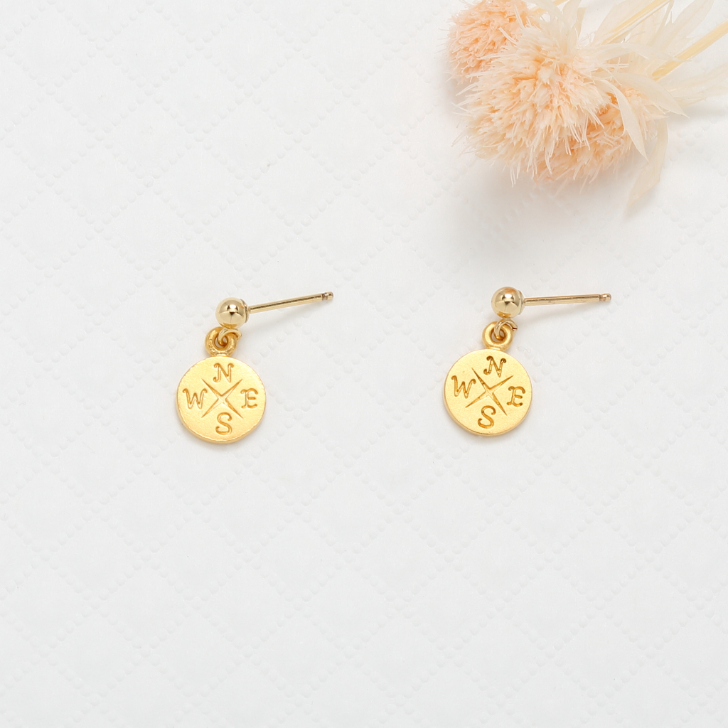 【Angel & Me】Luck Compass s925 sterling silver 24k gold plated earrings gift, , large