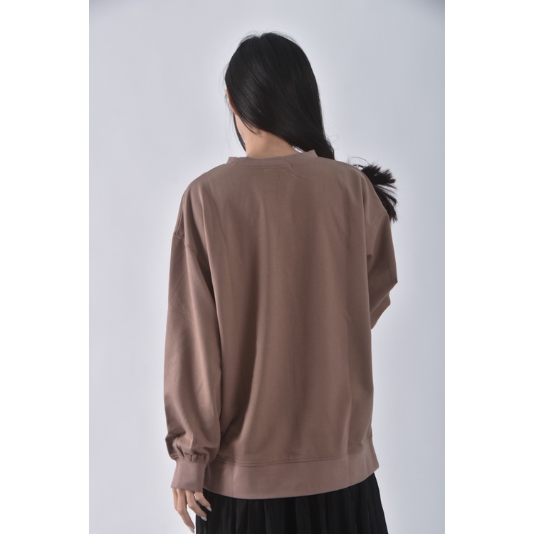 (XL) earth music ecology棉質大學T印花棕色長袖上衣二手衣, , large